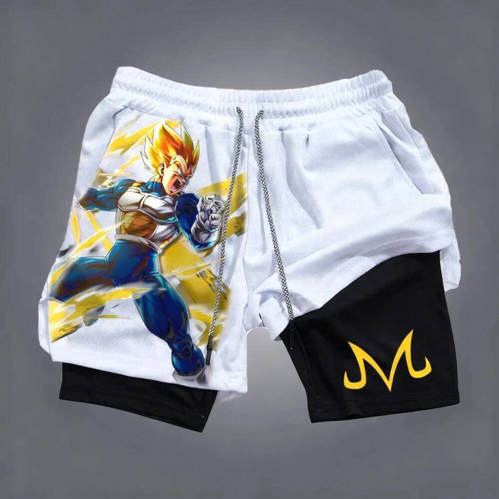 Dragon Ball Men's Double-layer Son Goku Summer Anime Fake Two-piece Sports Fitness Quick-drying Shorts Oversize Y2k Pants X260128