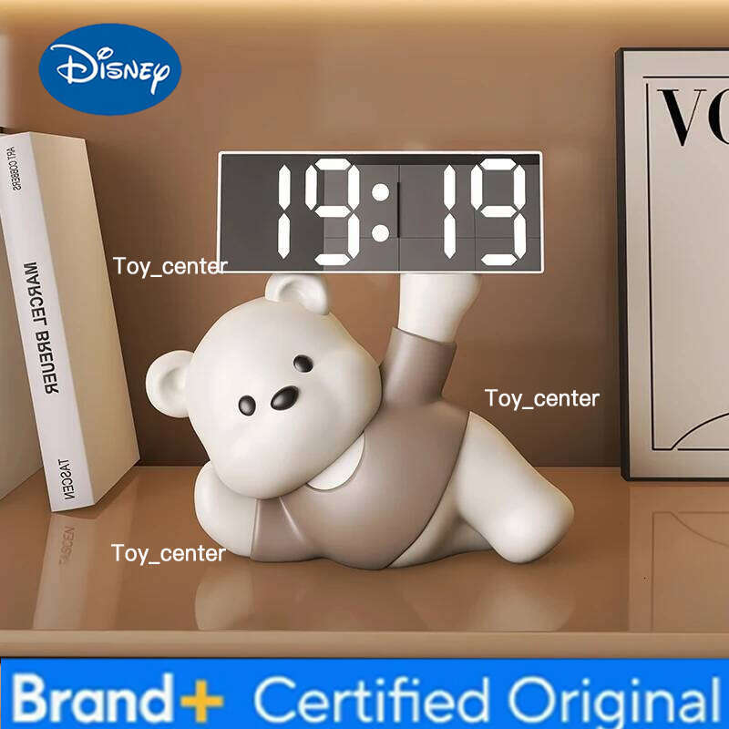 Disney Home Decor Creative Alarm Clock Bear Statue Desktop Ornaments Bedroom Luminous Animal Sculpture Art Ornament Cute Birthday Gift H260128