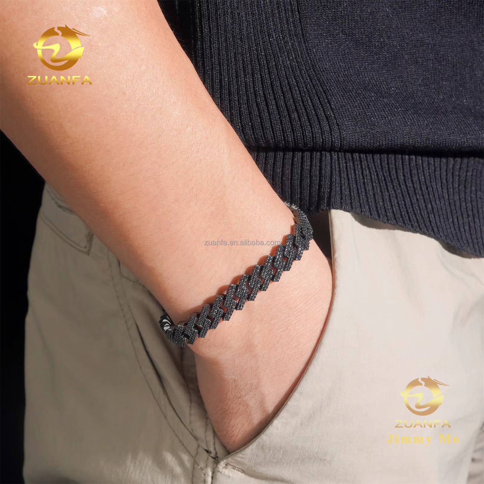 Customized Fashion Style 10mm 2Rows Black Stone 925 Silver Iced Out Hip Hop Jewelry Moissanite Diamond Miami Cuban Bracelet - view 3