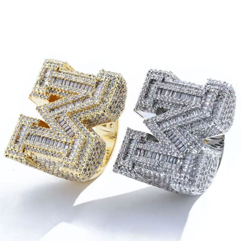 Custom Iced Out VVS Moissanite Baguette Diamond Hip Hop Ring Single Initial Letter 925 Silver for Men Jewelry
