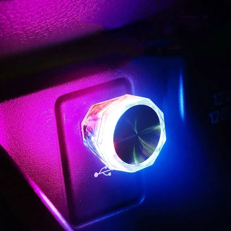 Cigarette Lighter USB Atmosphere LED Mini Colorful Night Light Wiring-Free Car Interior Lighting Universal Accessories