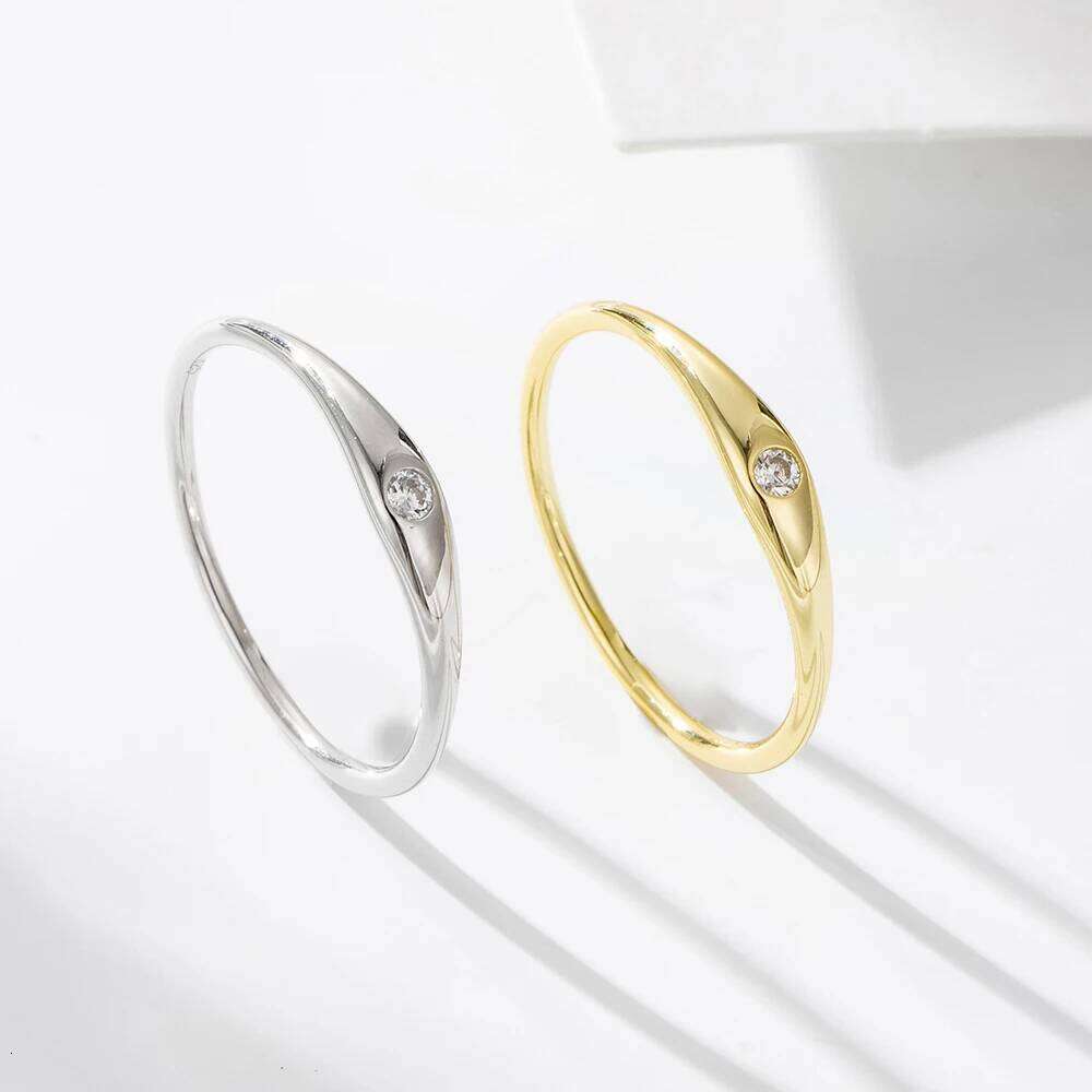 Simple Fashion sterling silver 925 jewellery ring fine Plain Single Zircon Finger rings jewelry women Gold Plated XJ260127