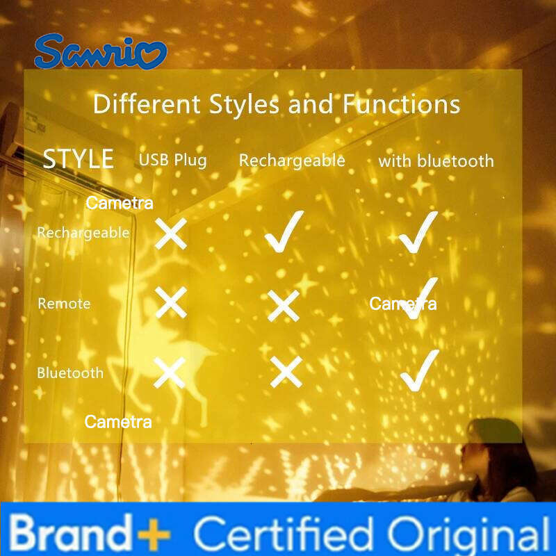 Sanrio Music Night With BT Speaker ReChargeable Universe Starry Sky Rotate LED Lamp Star Projector Light Kids Baby Gift H260128