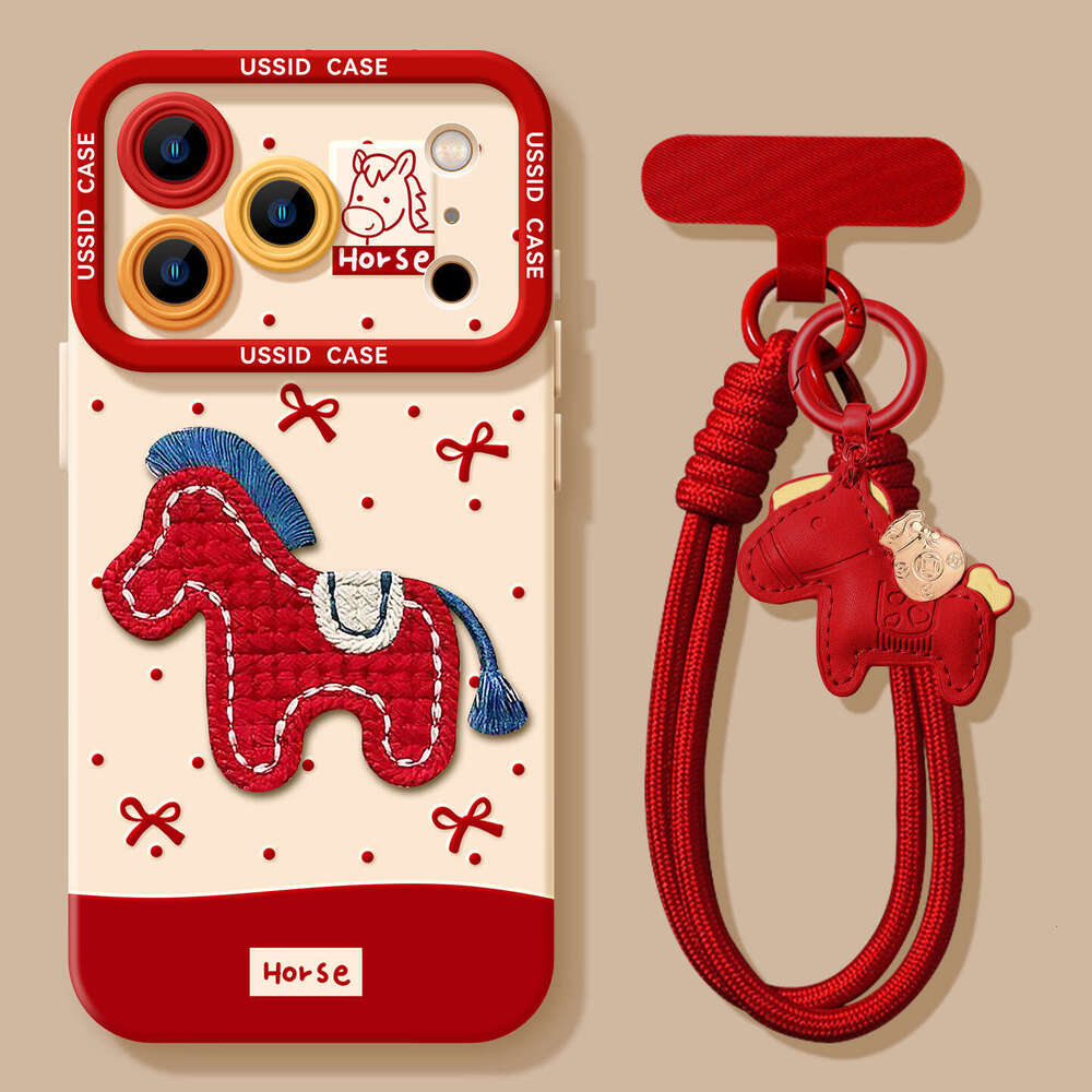 Embroidered 3D Pony for Apple 17pm New Year 16pro Red 15 Girls High Appearance 14 Soft Phone Case S260128