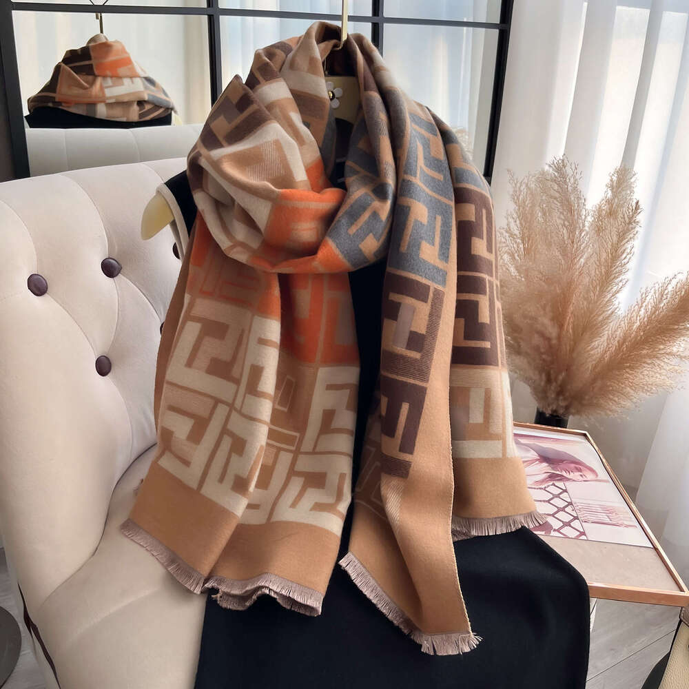 European and American Imitation Cashmere Scarf for Women Letter Retro Autumn Winter Thick Versatile Neck Warmer Long Double-Sided Shawl Export