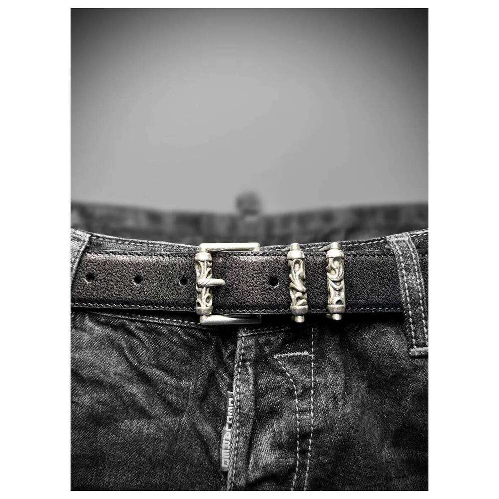 Dark Punk Unisex Vintage Casual Ancient Silver Pin Buckle Vegetable Tanned Leather Cowhide Jeans Belt X260128