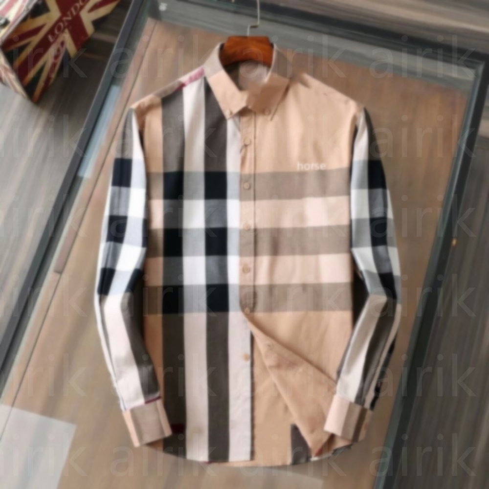 5A Men's Dress Shirt Slim Fitted Spread Collar Plaid Stripe Long Sleeve shirts Pure Cotton Designer Brand Spring Summer Business Office Casual Male clothing