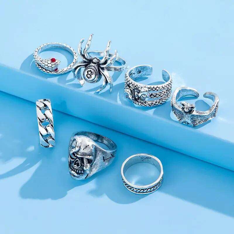 2023 Gothic Skeleton Unisex Set Punk Grunge Butterfly Frog Woman Man Jewelry Hip Hop Party Street Ring Accessories New Gift XJ260127