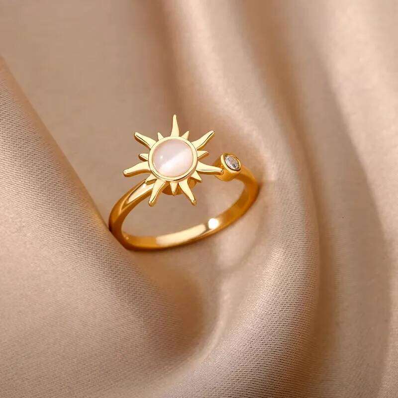 Anti Stress Anxiety Fidget Rings for Women Stainless Steel Sunflower Sun Star Spinner Ring Christmas Jewelry Gifts Dropshipping XJ260127