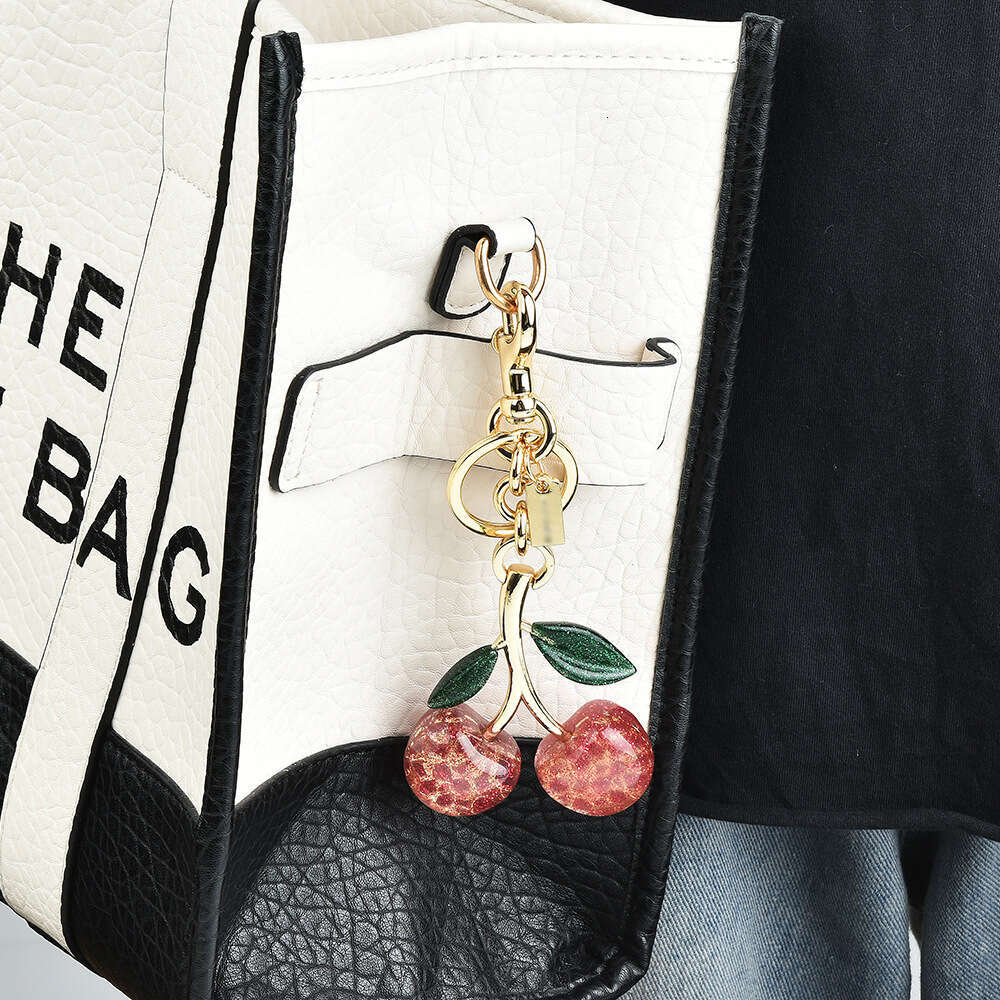 Keychain Crystal Red Cherry with Metallic Accents for Bag and Car Key Accessories Daily Use Gift High Quality Texture