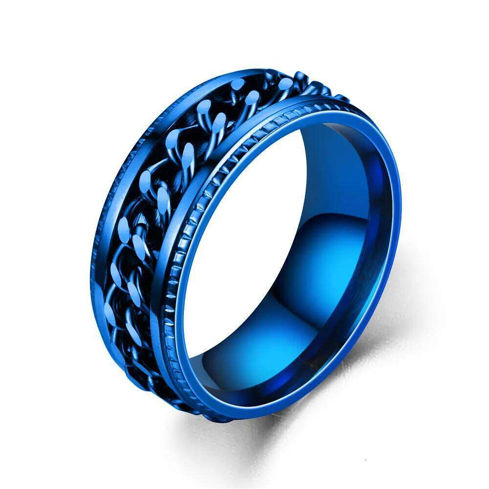 Fashion 8mm Ring For Men Women Stainless Steel Cuban Chain Spinner Fidget Band Release Anxiety Rings Jewelry Gifts XJ260127