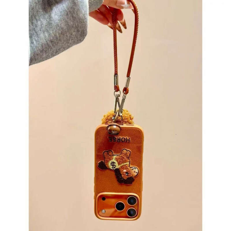 Autumn Winter Velvet Embroidered Money Pony Hair Ball Lanyard Compatible with iPhone 17 Pro Max Apple 16 Phone Case 15 S260128 d61