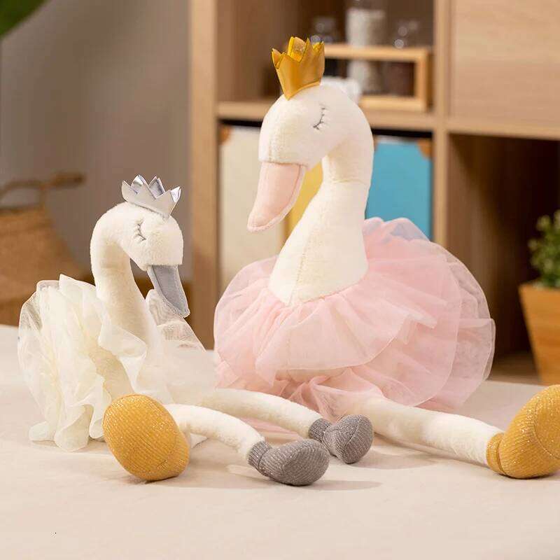 40/60CM Beautiful White&Pink Color Skirt Plush Toy Cute Cartoon Soft Pillow Stuffed Swan Doll Grils Birthday Gifts Home Dec Y260128
