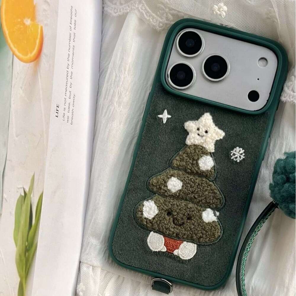 Autumn Winter Embroidered Christmas Tree Case for iPhone 17 Apple 16 Pro Max/15/14 New Niche 13 S260128