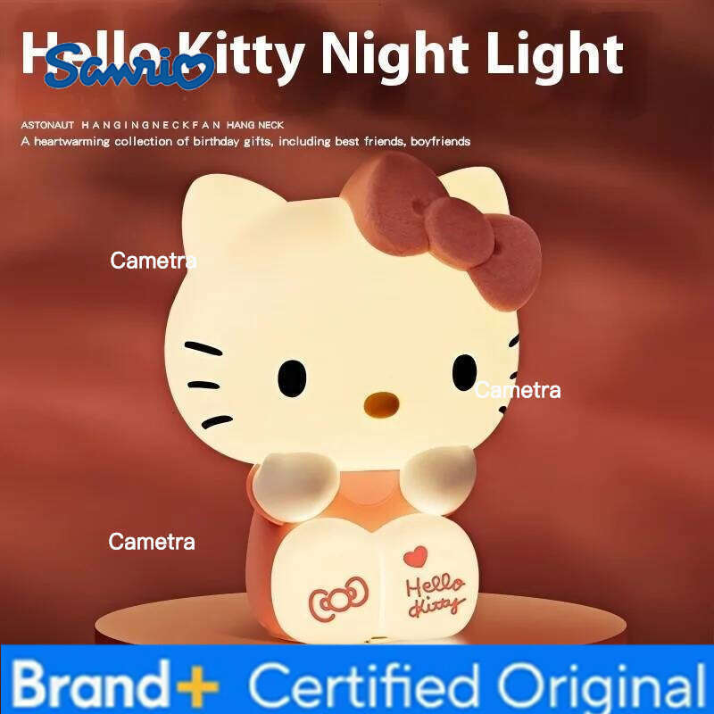 Sanrio New Kt Cat Touch Night Light Kawaii Bedside Lamp Cute Anime Decoration For Girls Room Gift With Soft Glow H260128