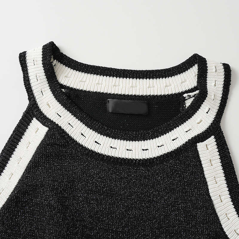 2026 designer high-end style sleeveless knitted vest shiny vest short inner hollow top
