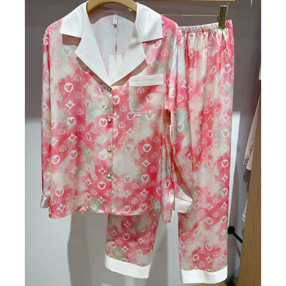 Homewear Women's Pajamas Early Spring Ice Silk Polka Dot Camellia Light Long Sleeve Comfortable Loungewear Set