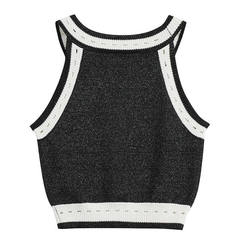 2026 designer high-end style sleeveless knitted vest shiny vest short inner hollow top