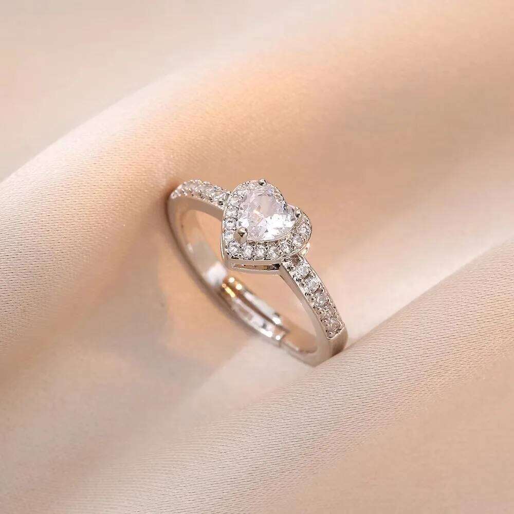 Charm Fashion Pink Heart Zircon Rings for Women Luxury Silver Color Stainless Steel Crystal Necklace Jewelry Set Gift Colorfast XJ260127