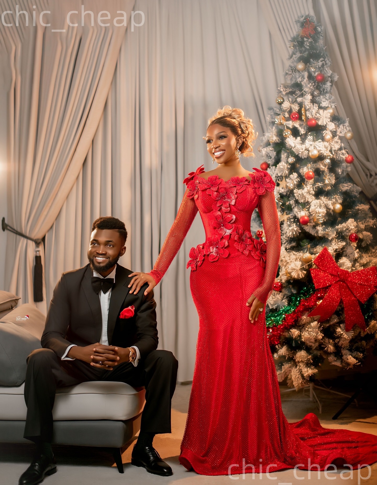 Aso Ebi Red Mermaid Nigerian Prom Dresses 2026 Flowers Sheer Neck Sequined Evening Formal Party Second Birthday Engagement Gowns Dress For Special Occ