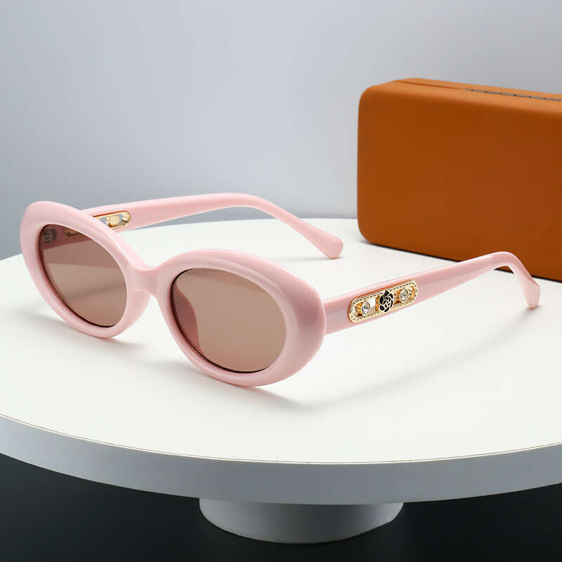 Sunglasses Oval Frame Camellia Pearl Accents Light Luxury Design for Social Media Style Daily Wear Gift High Quality Texture