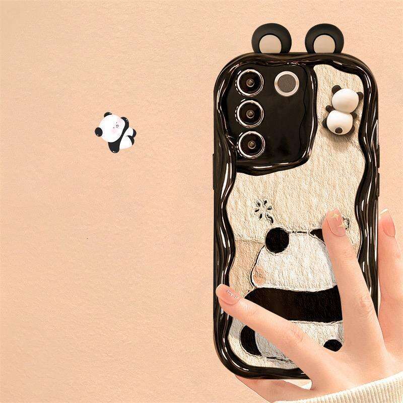 Suitable for Vivo S16 Phone X90/80 Silicone Full Cover Y31s/77 Cute 3D Panda Plush Protective Case S260128