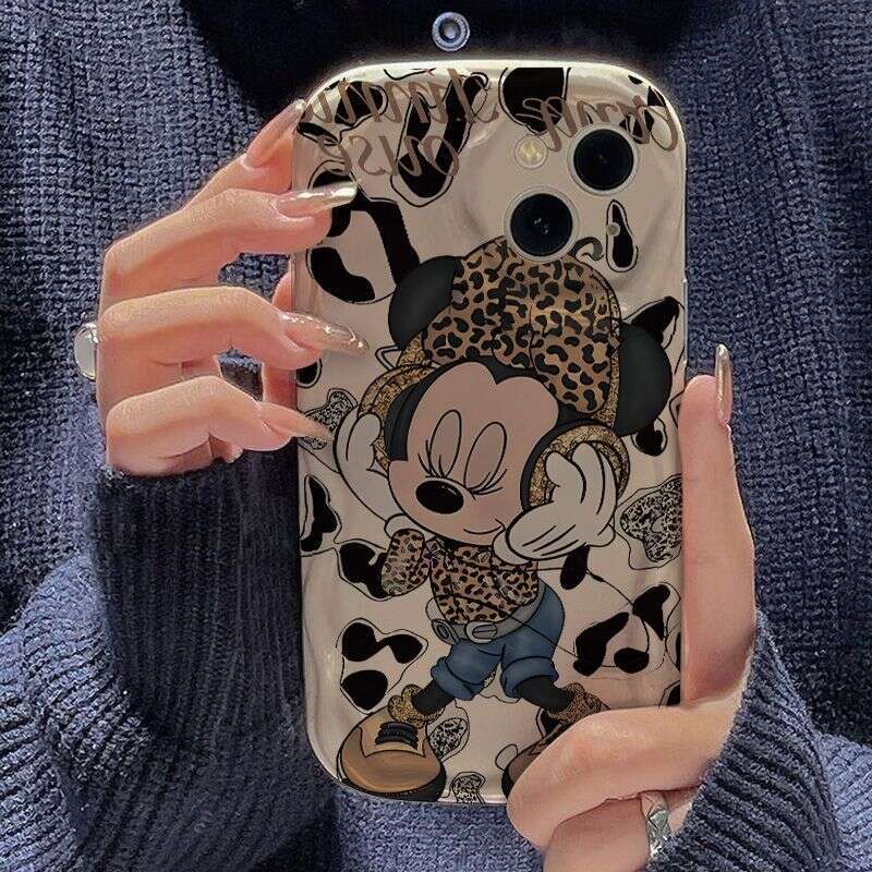 Leopard Print Headphones Mickey Compatible with Apple 17 Pro Max Cream Pattern Phone iPhone 15 Soft Case 14 New Model 16 S260128