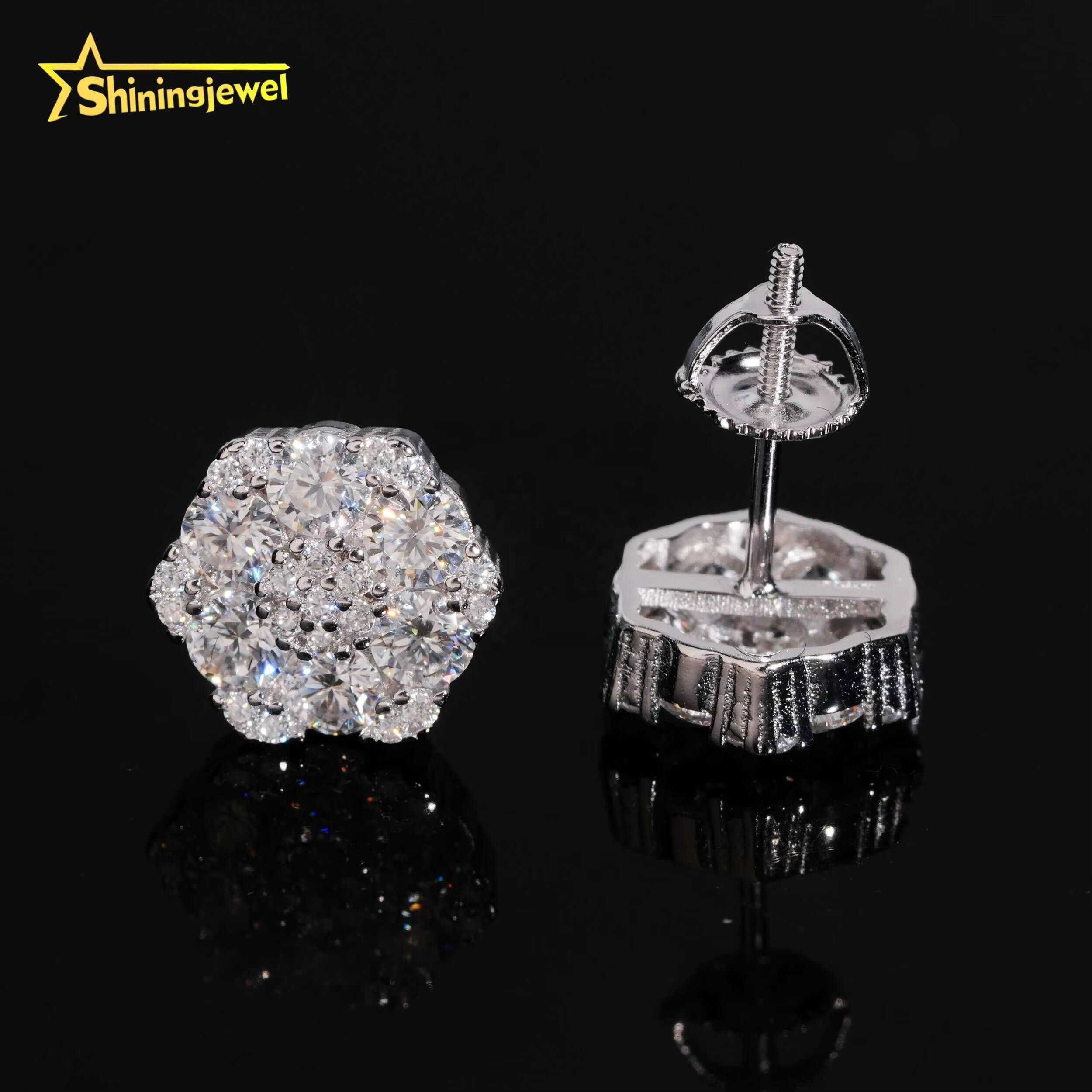 GRA Certificated Factory Price Iced Out 925 Silver Screw Back Stud Moissanite Diamond Earrings