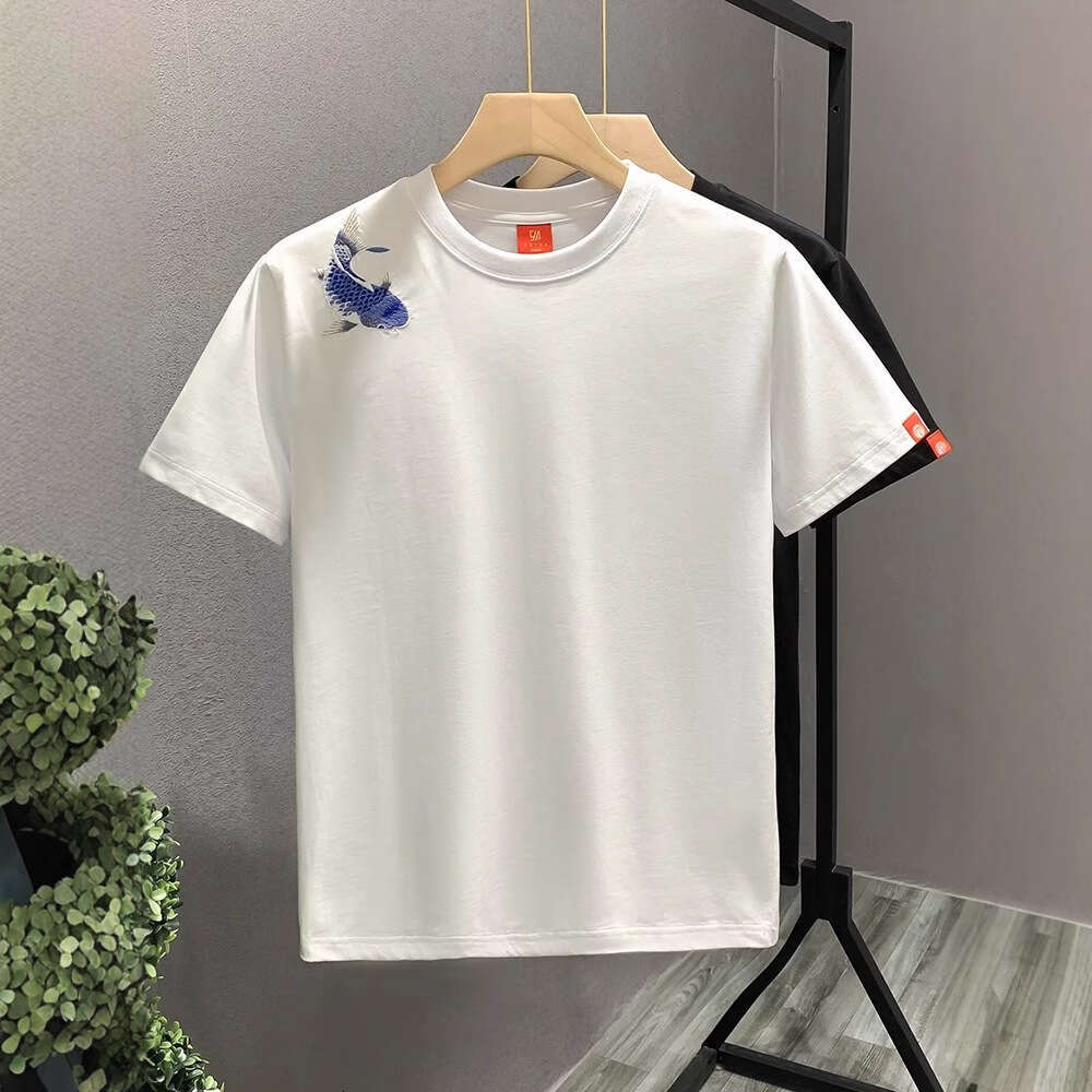 New Arrivals Trendy Chinese Style Embroidered Short T-Shirt Summer New Fashion Half Sleeve Round Neck Tee For Men Luanyun