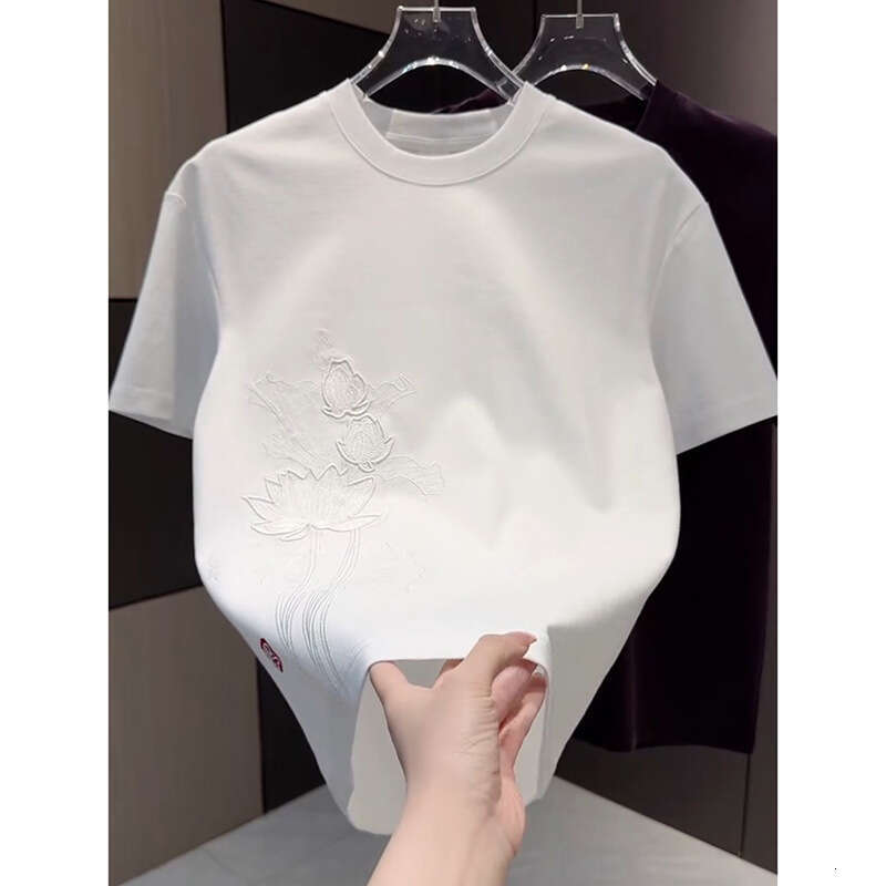 New Arrivals Style Embroidery Heavy Craftsmanship Trendy Short Men's Summer New Solid Color High-End T-Shirt Round Neck Pullover Half Sleeve Luan