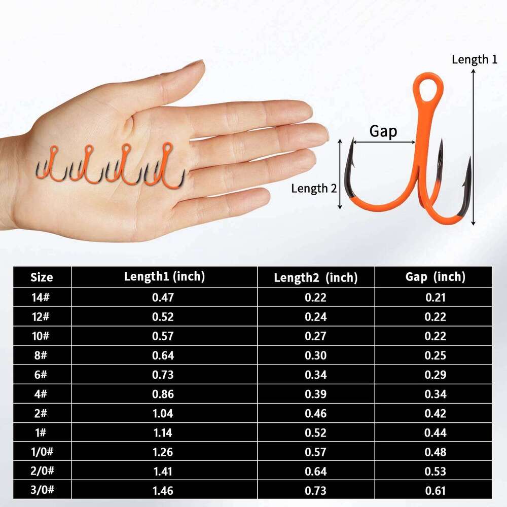 9KM 10Pcs Treble Hooks Triple Hook 2X Strong for Deep Freshwater Applications, Orange Ultra Violet UV Z260128