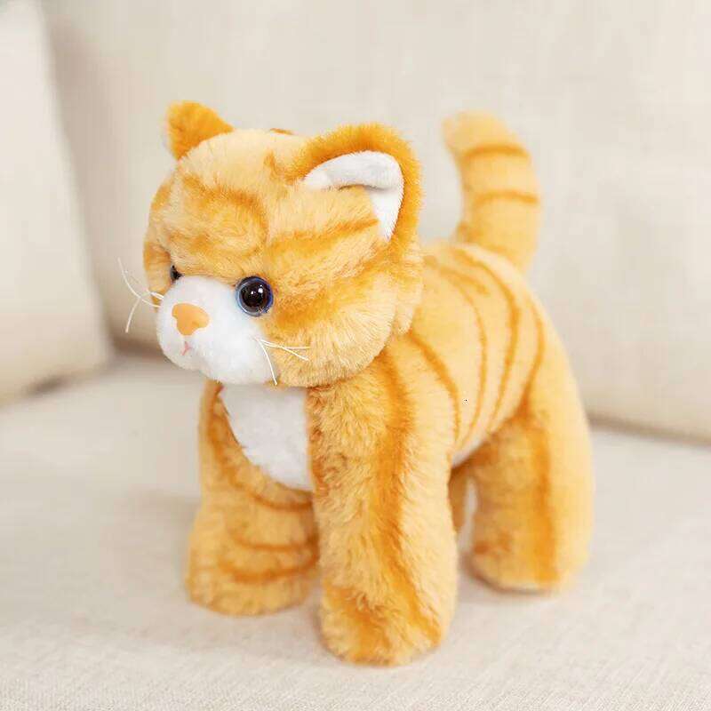 20cm Stuffed Plush Toy Simulation American Shorthair Cute Ginger Cat Pet Toys Lifelike Christmas Birthday Gifts Home Dec Y260128
