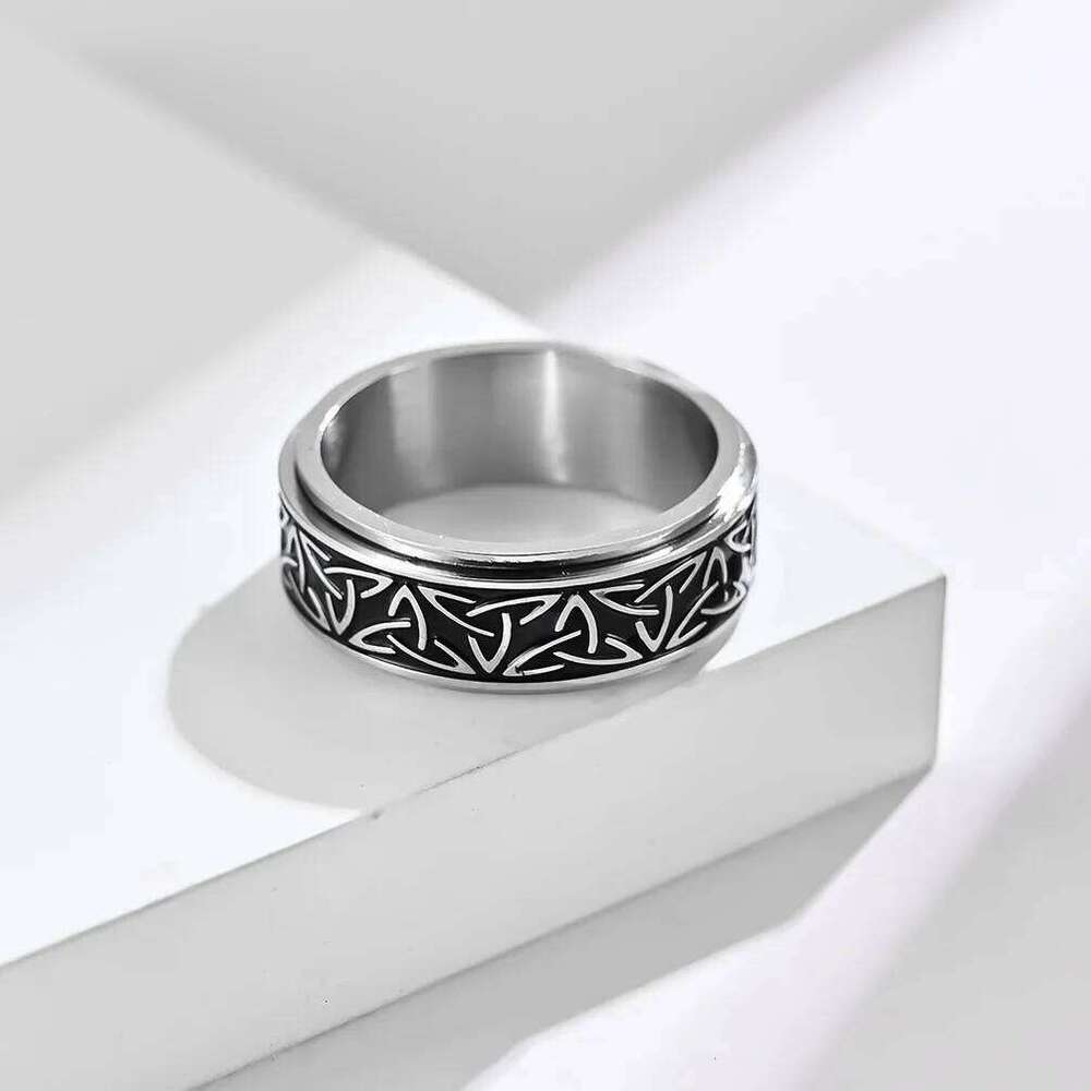Starry Viking Celtic Knot Rune Rings For Men Rotating Stainless Steel Anti Stress Anxiety Relife Spinning Ring Anillo Antiestres XJ260127