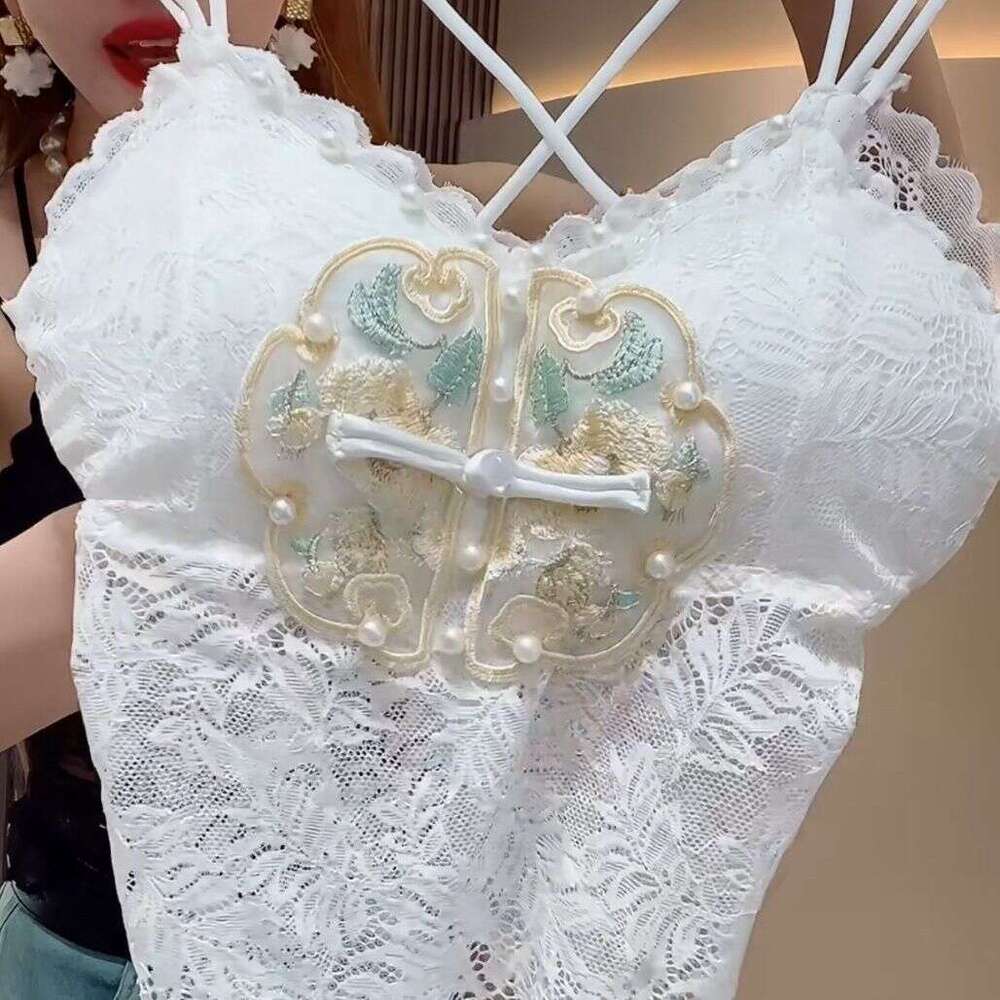 Hot-Selling Chinese Beautiful Back Hollow Out Vest Camisole Lace Spring Summer New Pearl Heavy Beading National Style Embroidery