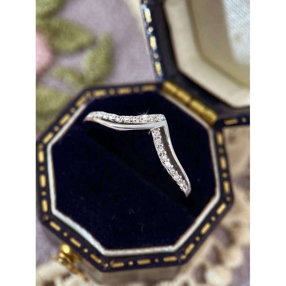 925 Sterling Silver Simple Personalized V Shaped Zircon Ring For Women Engagement Wedding Luxury High Quality Fine Jewelry XJ260127
