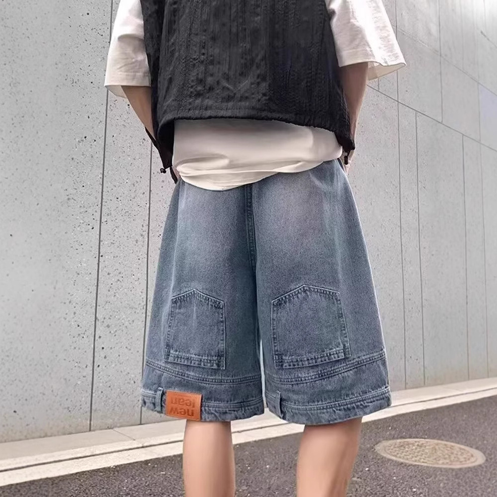 Reverse Wear Denim Shorts for Men Summer New Niche Design Loose Straight Pants Trendy American Style Five-Point Shorts