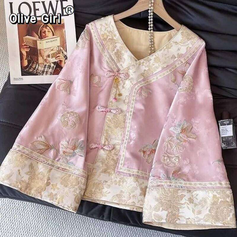 Outerwear Women's Coat Tops Light Luxury Temperament V-Neck Embroidery Improved Chinese Style Top Half Skirt