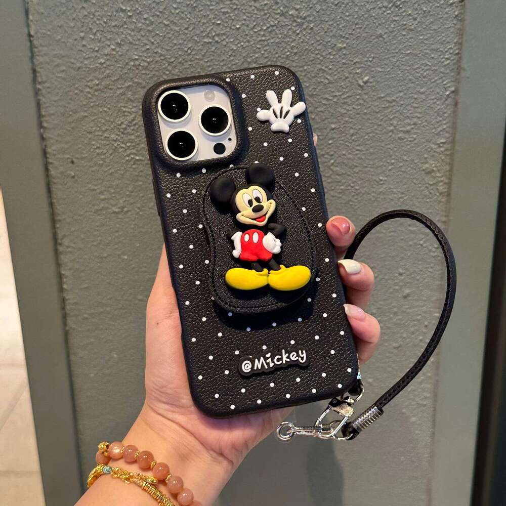 Plain Leather Mickey Pendant Hand Strap Compatible with Apple 17 Max/15 Pro Phone Case 13/12 New Model 11 S260128