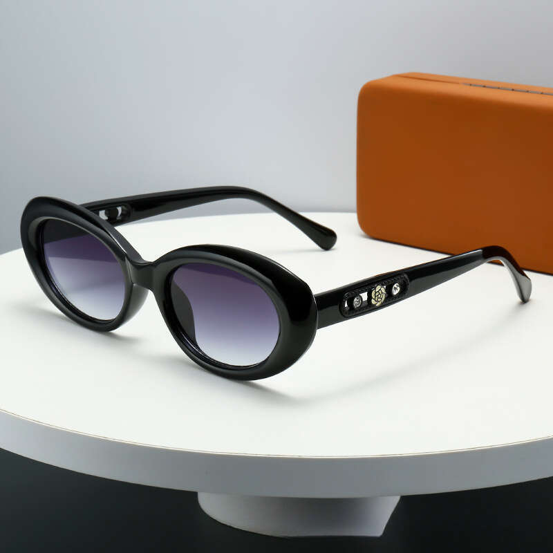 Sunglasses Oval Frame Camellia Pearl Accents Light Luxury Design for Social Media Style Daily Wear Gift High Quality Texture