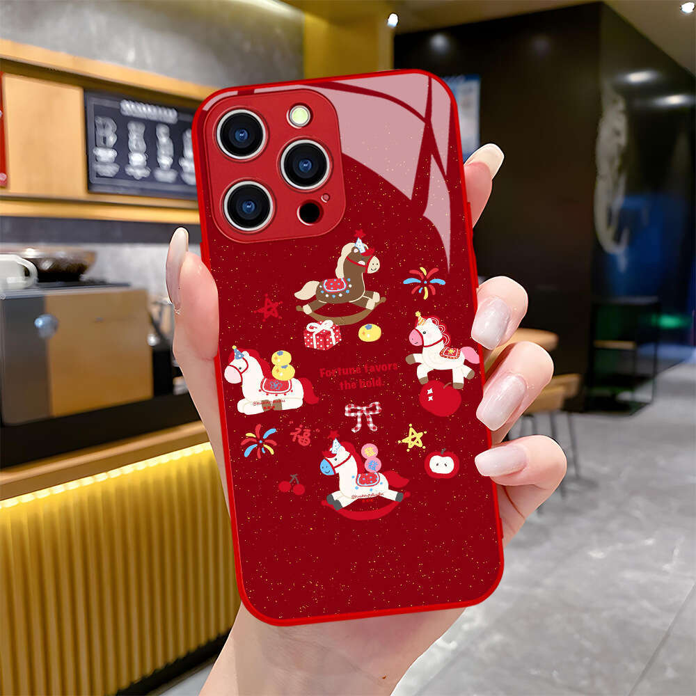 2026 Phone Apple 17pm Red Glass iPhone 17 Year of the Horse New Creative Protective Hard Case S260128 5b4