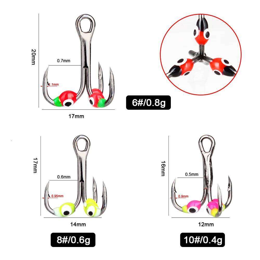 FISH KING 0.4/0.6/0.8g Ice Hooks Hard Lure High Carbon Steel Barbed Treble Fishhooks For Winter Carp Bass Fishing Z260128