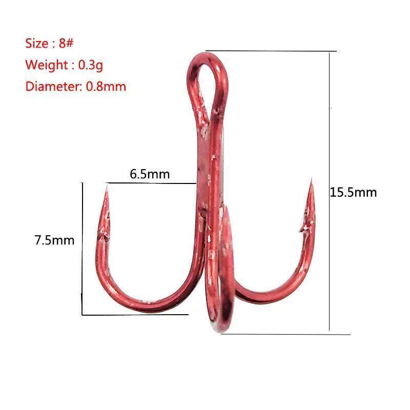 OUTKIT 20PCS/lot High Carbon Steel Treble Fishing Hooks Red Hard Round Bent Triple Artificial Lure Fishhooks Size 4 6 8 10 Z260128