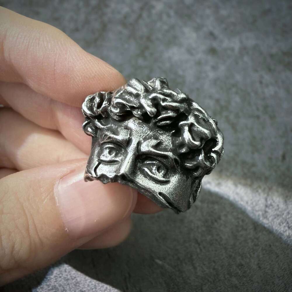 Retro Half Face David Adjustable Open Ring For Men Punk Gothic Edgy Copper Jewelry Unisex Accessories Renaissance Art Gift XJ260127