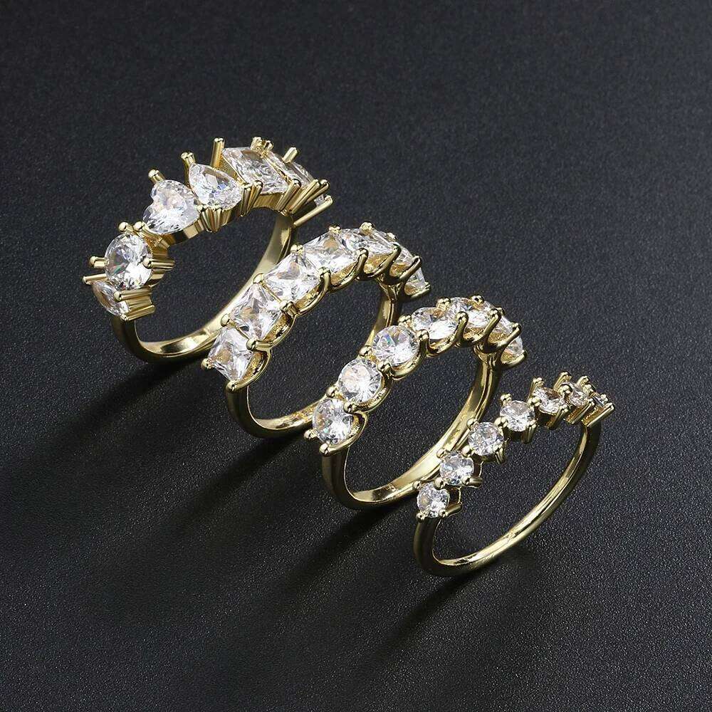 Simple Women's Ring Gold Color Geometry Cubic Zirconia Minimalist Stacking Rings Finger Accessories Female Jewelry Gifts R018 XJ260127