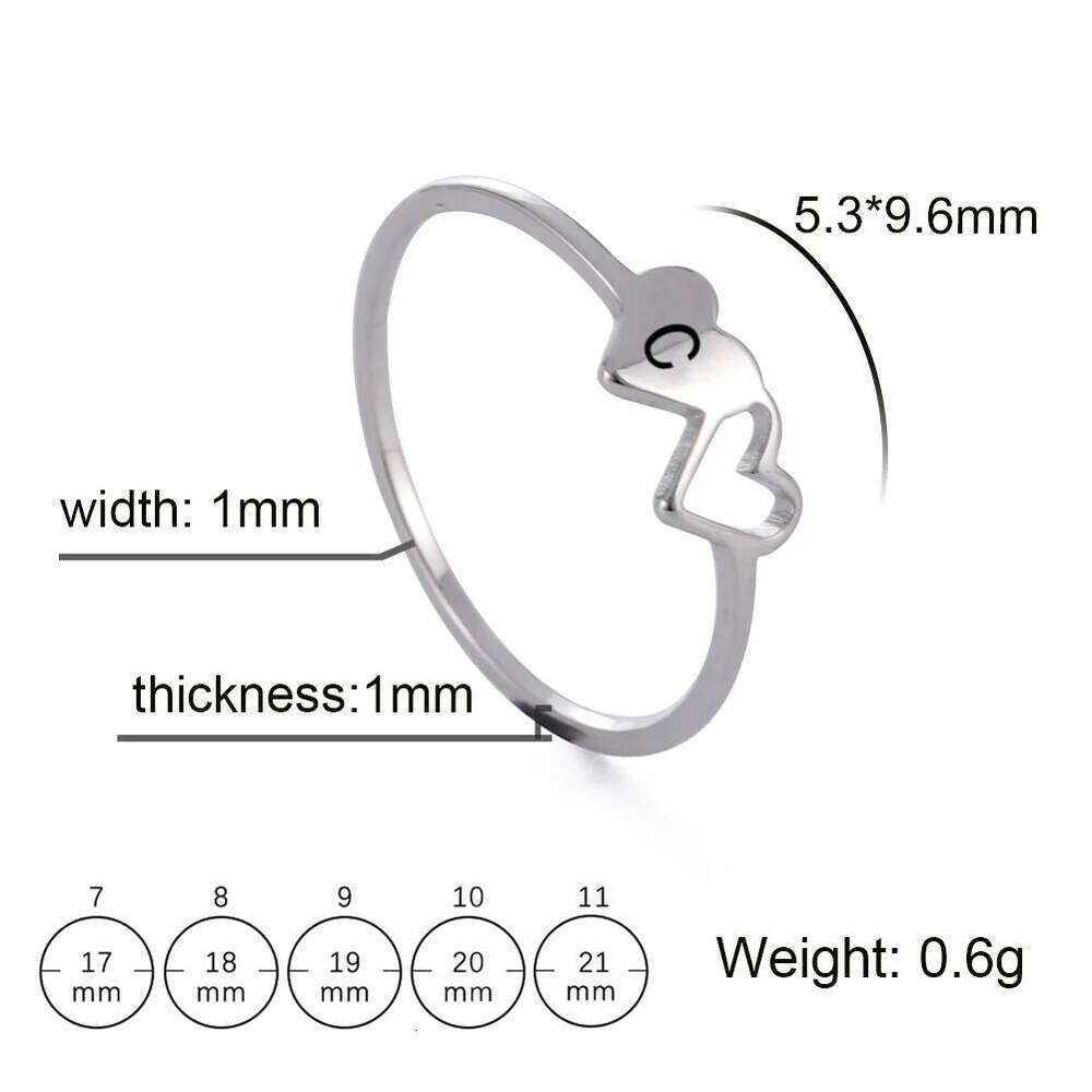 COOLTIME Initial Letter Ring for Women Stainless Steel A-Z Alphabet Double Heart Rings Fashion Wedding Valentine's Day Gift XJ260127