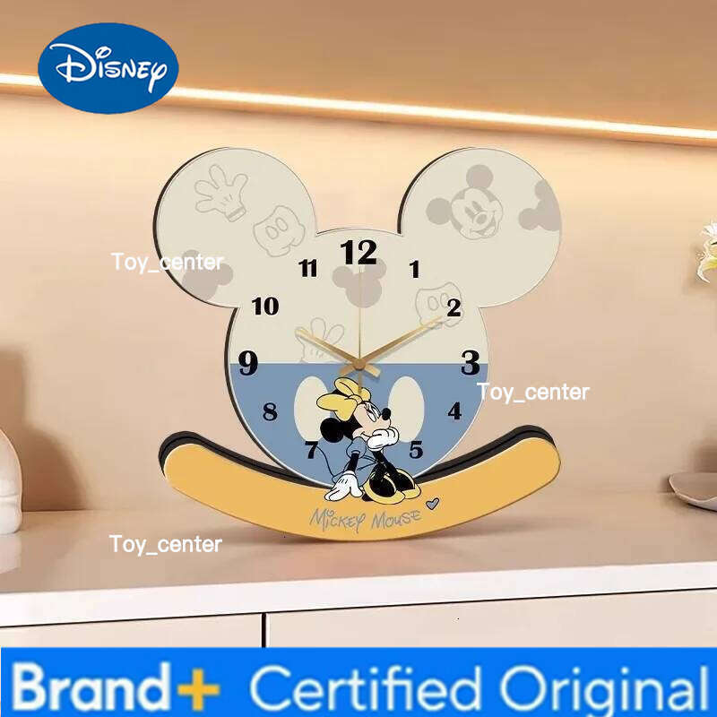 Disney Wooden Mickey Mouse Desktop Clock Ornament Action figure Creative alarm clock toys collection model room decoration kids gift H260128