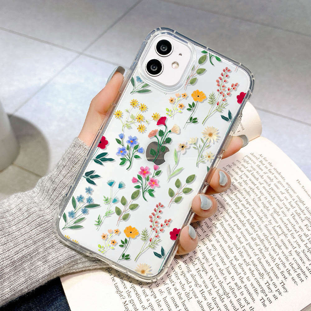 Flower Ins Style Suitable for iPhone 15 Pro Max Airbag Phone Case 14/13 Shockproof 12 11 Trendy Rose Print S260128