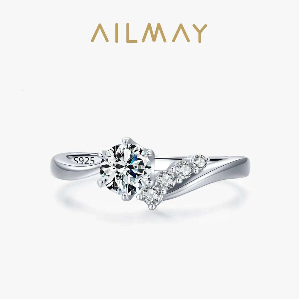 Ailmay Real 925 Sterling Silver Fashion Simplicity Clear Zircon Six Claw Asymmetry Ring Arm For Women Wedding Engagement Jewelry XJ260127