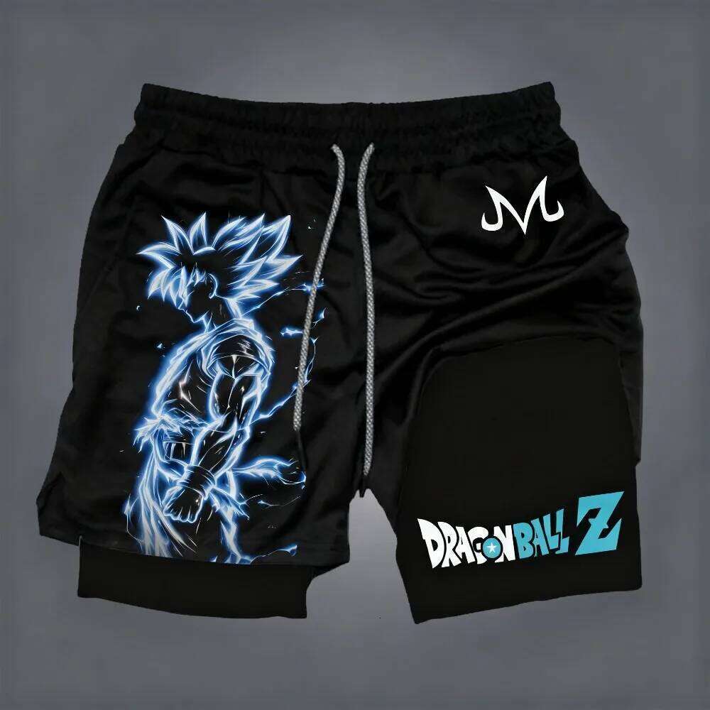 Dragon Ball Men's Double-layer Son Goku Summer Anime Fake Two-piece Sports Fitness Quick-drying Shorts Oversize Y2k Pants X260128