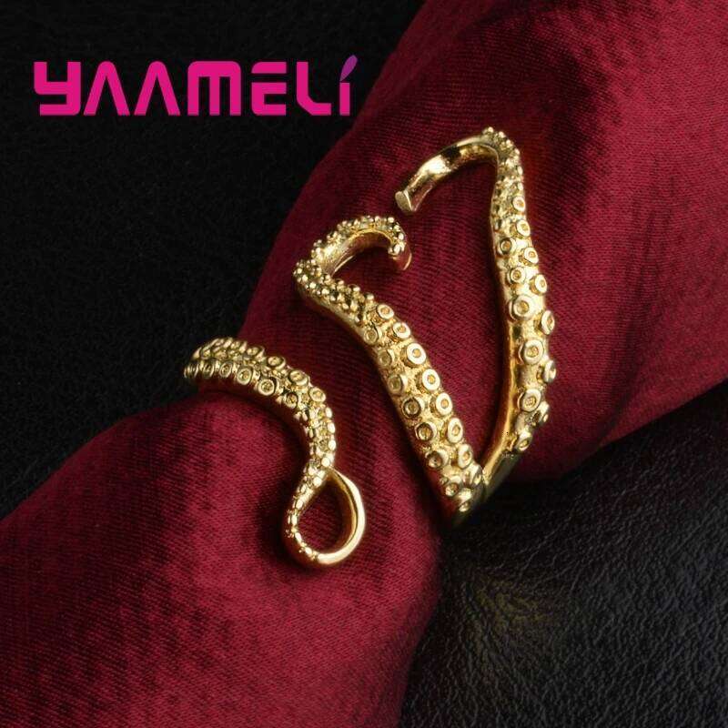 High Quality Punk Style 925 Sterling Silver Rings For Women Men Party Jewelry Cool Octopus Finger Accessories 2 Colors XJ260127